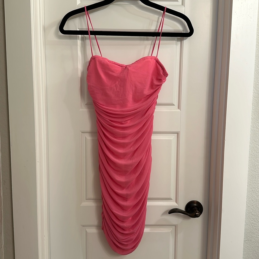 Emmie Mesh Mini Dress in Hot Pink XS